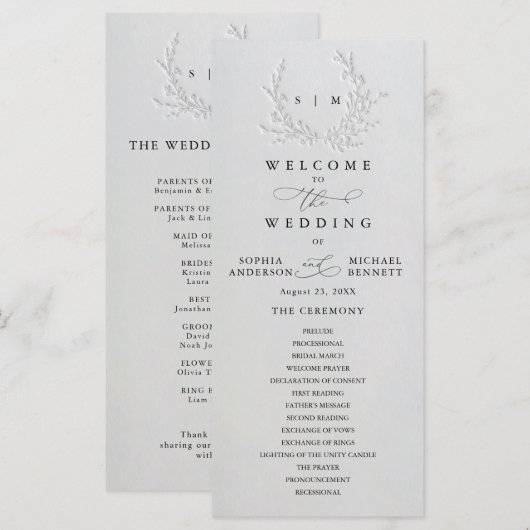 Minimal Faux Blind Deboss Cotton Wedding Program Programma (Voorkant / Achterkant)