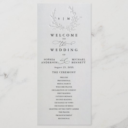 Minimal Faux Blind Deboss Cotton Wedding Program Programma (Voorkant)
