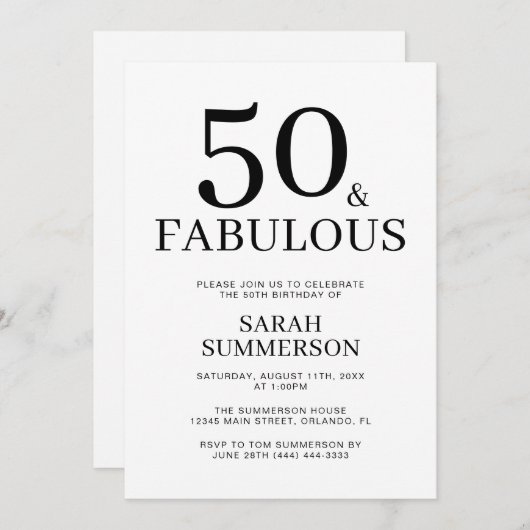 Minimal Fifty and Fabulous 50th Birthday Party Kaart (Voorkant / Achterkant)