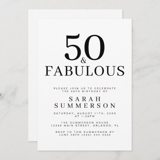 Minimal Fifty and Fabulous 50th Birthday Party Kaart (Voorkant / Achterkant)