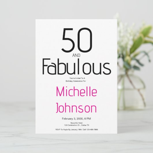 Minimal Fifty & Fabulous 50th Birthday Party Kaart (Staand voorkant)