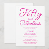 Minimal Fifty Fabulous Pink 50th Birthday Party Kaart (Voorkant / Achterkant)