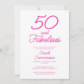 Minimal Fifty Fabulous Pink 50th Birthday Party Kaart (Voorkant)