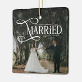 Minimal First Christmas Married Couples Photo Keramisch Ornament (Links)