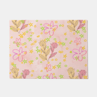 Minimal Floral Doodle Pattern –Pastel Pink pattern Deurmat