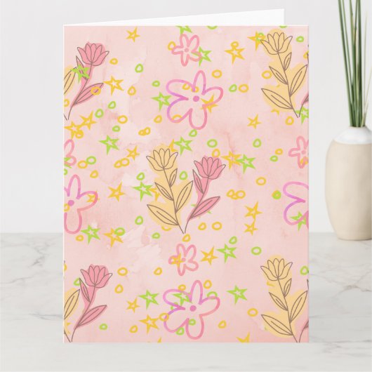 Minimal Floral Doodle Pattern –Pastel Pink pattern Kaart (Voorkant)