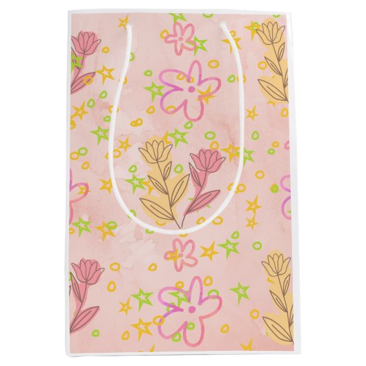 Minimal Floral Doodle Pattern –Pastel Pink pattern Medium Cadeauzakje (Voorkant)