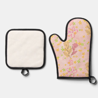 Minimal Floral Doodle Pattern –Pastel Pink pattern Ovenwant & Pannenlap Set