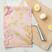 Minimal Floral Doodle Pattern –Pastel Pink pattern Theedoek (Quarter Fold)