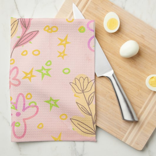 Minimal Floral Doodle Pattern –Pastel Pink pattern Theedoek (Quarter Fold)