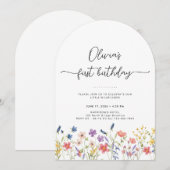 Minimal Floral First Birthday Arch Invitation Kaart (Voorkant / Achterkant)