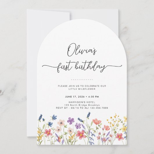 Minimal Floral First Birthday Arch Invitation Kaart (Voorkant)