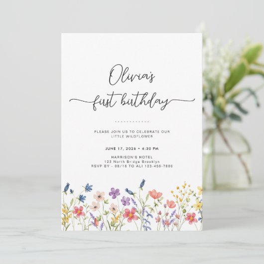 Minimal Floral First Birthday Invitation (Debout devant)