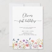 Minimal Floral First Birthday Invitation Kaart (Voorkant)
