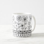 Minimal Floral Folk Pattern Mug – Boho Line Art (Devant droit)