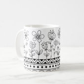 Minimal Floral Folk Pattern Mug – Boho Line Art (Devant gauche)