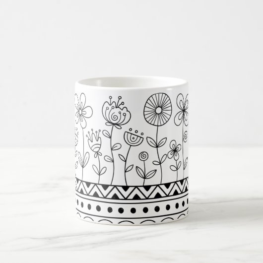 Minimal Floral Folk Pattern Mug – Boho Line Art (Centre)