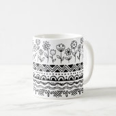 Minimal Floral Folk Pattern Mug – Boho Line Art  (Devant droit)