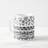 Minimal Floral Folk Pattern Mug – Boho Line Art (Devant gauche)