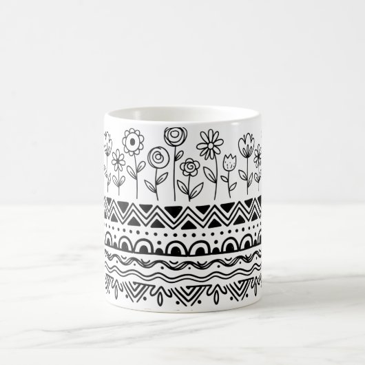 Minimal Floral Folk Pattern Mug – Boho Line Art  (Centre)