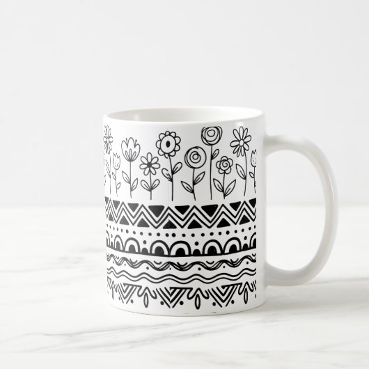 Minimal Floral Folk Pattern Mug – Boho Line Art (Droite)