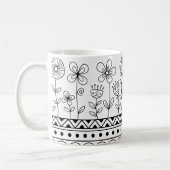 Minimal Floral Folk Pattern Mug – Boho Line Art Koffiemok (Links)
