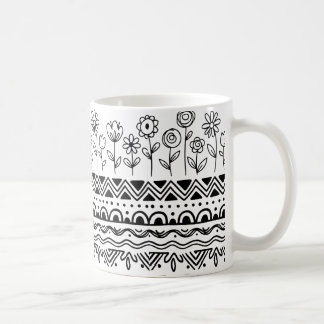 Minimal Floral Folk Pattern Mug – Boho Line Art  Koffiemok