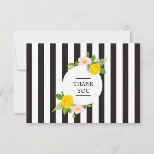 Minimal Floral Krans Salon Zwart & Wit Gestreept Bedankkaart