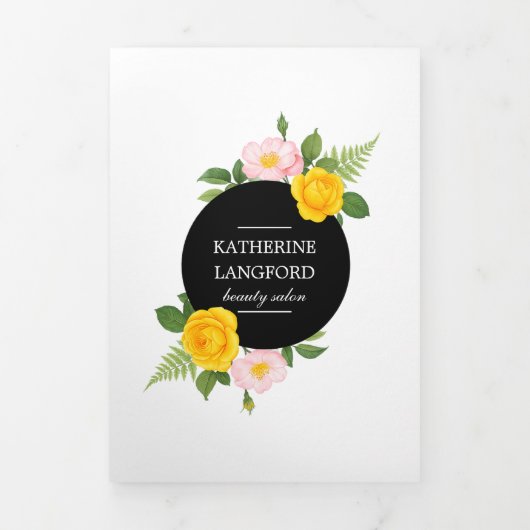 Minimal Floral Wreath Beauty Salon Business Suite Drieluik Kaart (Cover)