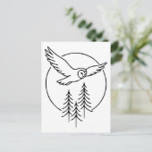 Minimal Flying Owl Over Pines – Forest Line Art Il Briefkaart (Staand voorkant)