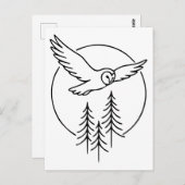 Minimal Flying Owl Over Pines – Forest Line Art Il Briefkaart (Voorkant / Achterkant)