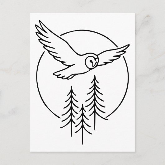 Minimal Flying Owl Over Pines – Forest Line Art Il Briefkaart (Voorkant)