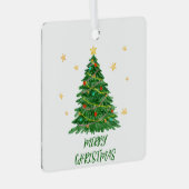 Minimal Fun Waterverf Tree Metal Ornament (Voorkant Rechts)