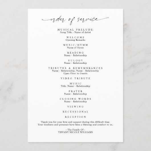 Minimal Funeral Memorial Photo In Loving Memory Programma (Achterkant)