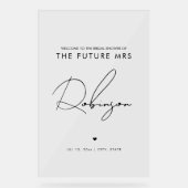 Minimal FUTURE MRS Vrijgezellenfeest Welcome Black Acryl Bord (Voorkant)