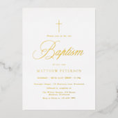 Minimal Gold Calligraphy Baptism Folie Uitnodiging (Voorkant)
