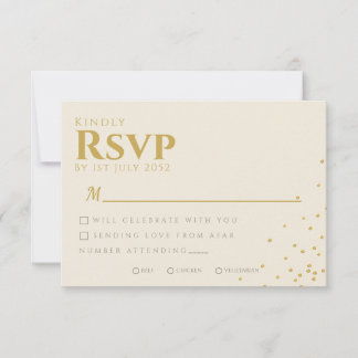 Minimal Gold Foil Dot Wedding RSVP Kaart