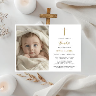 Minimal Gold Invitaciones Para Bautizo Foto Kaart