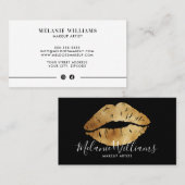 Minimal Gold Lips Visitekaartje voor make-up artie (Voorkant / Achterkant)