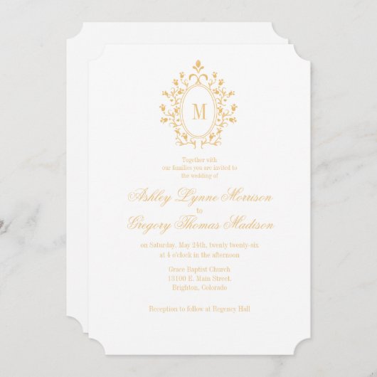 Minimal Gold Monogram Wedding Invitation (Devant / Derrière)