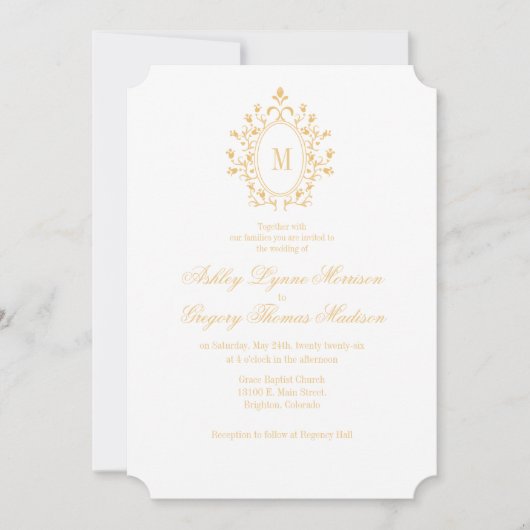 Minimal Gold Monogram Wedding Invitation Kaart (Voorkant)