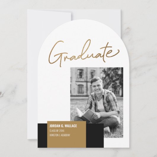 Minimal Gold Script Afstuderen Foto Afstuderen Kaart (Voorkant)