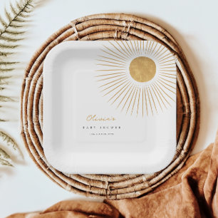 Minimal Gold Sunshine Baby shower Papieren Borden Bordje
