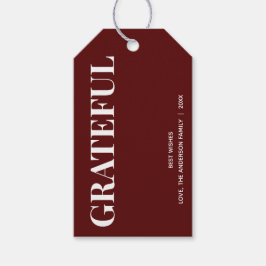 Minimal GRATEFUL Dark Red Gift Labels Cadeaulabel