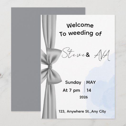 Minimal Gray Romantic Wedding Invitation | Elegant (Devant / Derrière)