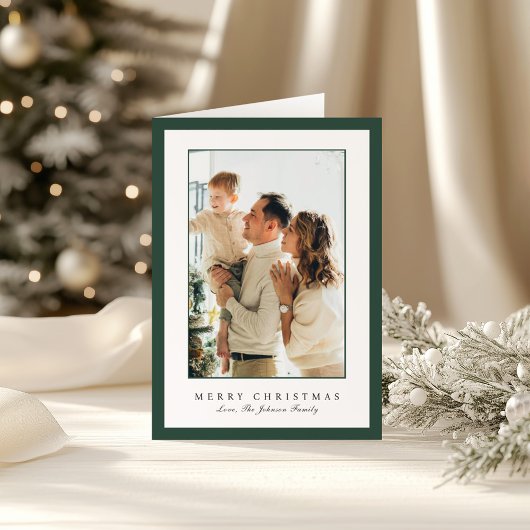 Minimal Green Border Photo Elegant Christmas Feestdagen Kaart