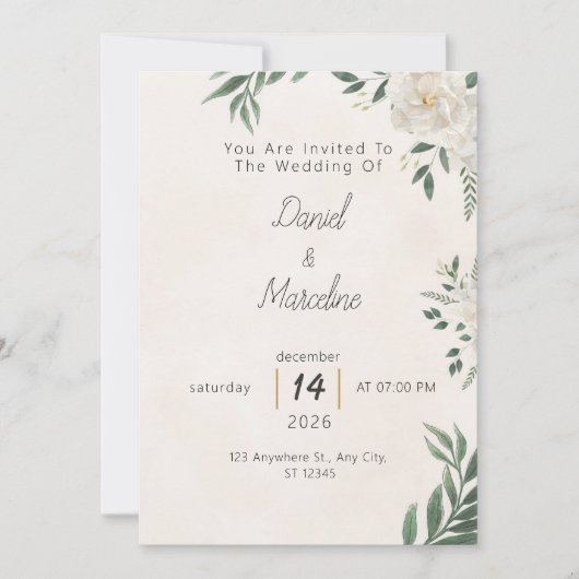 Minimal Green Botanical Wedding Invitation (Devant)