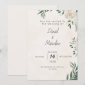 Minimal Green Botanical Wedding Invitation (Devant / Derrière)