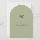 Minimal Green Palm Tree Beach Save The Date Kaart (Achterkant)