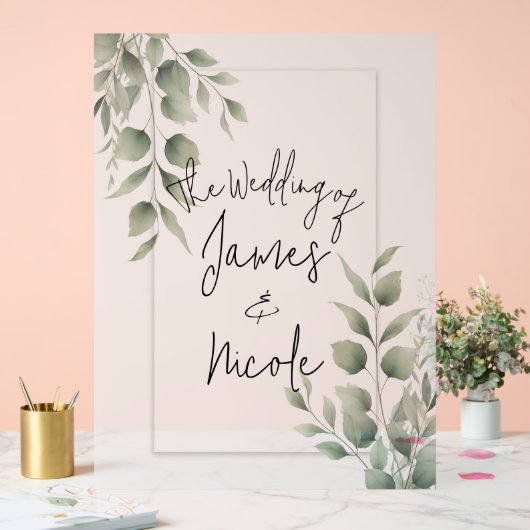 Minimal Greenery laat moderne witte bruiloft achte Acryl Bord (Huwelijk)